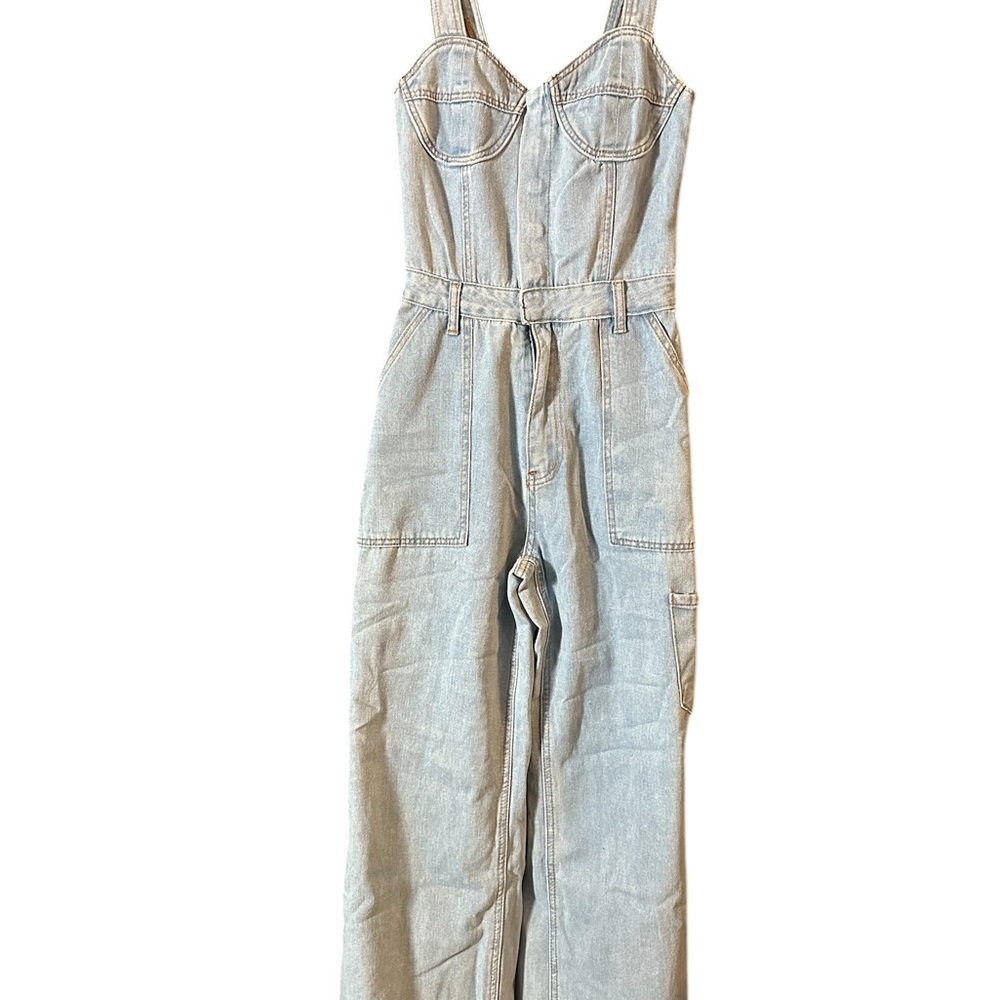 EMERSON LANG - CORSET STYLE WIDE LEG DENIM JUMPSUIT OVERALLS